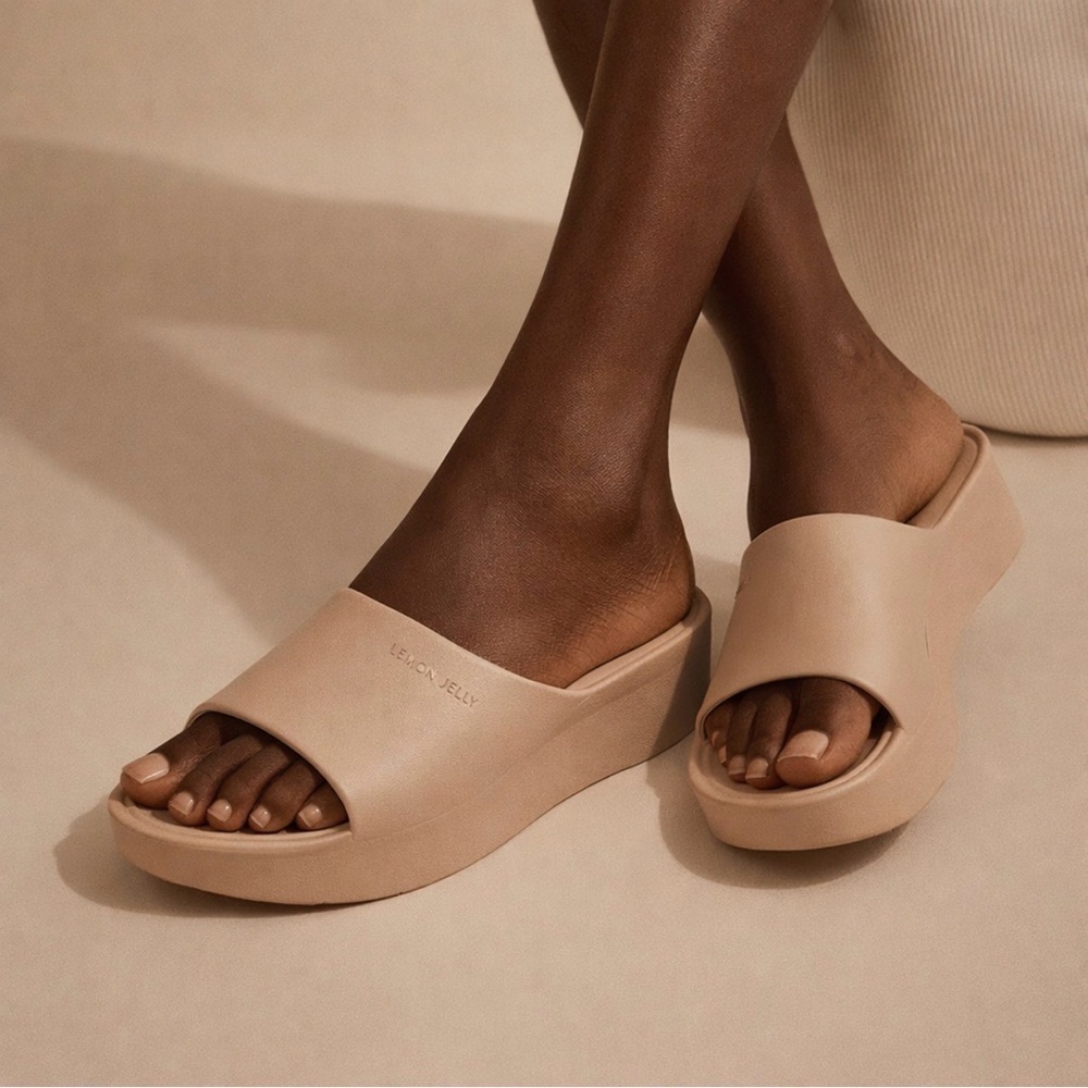 Lemon Jelly Nude Beige Platform Slide Sandals Size 38
